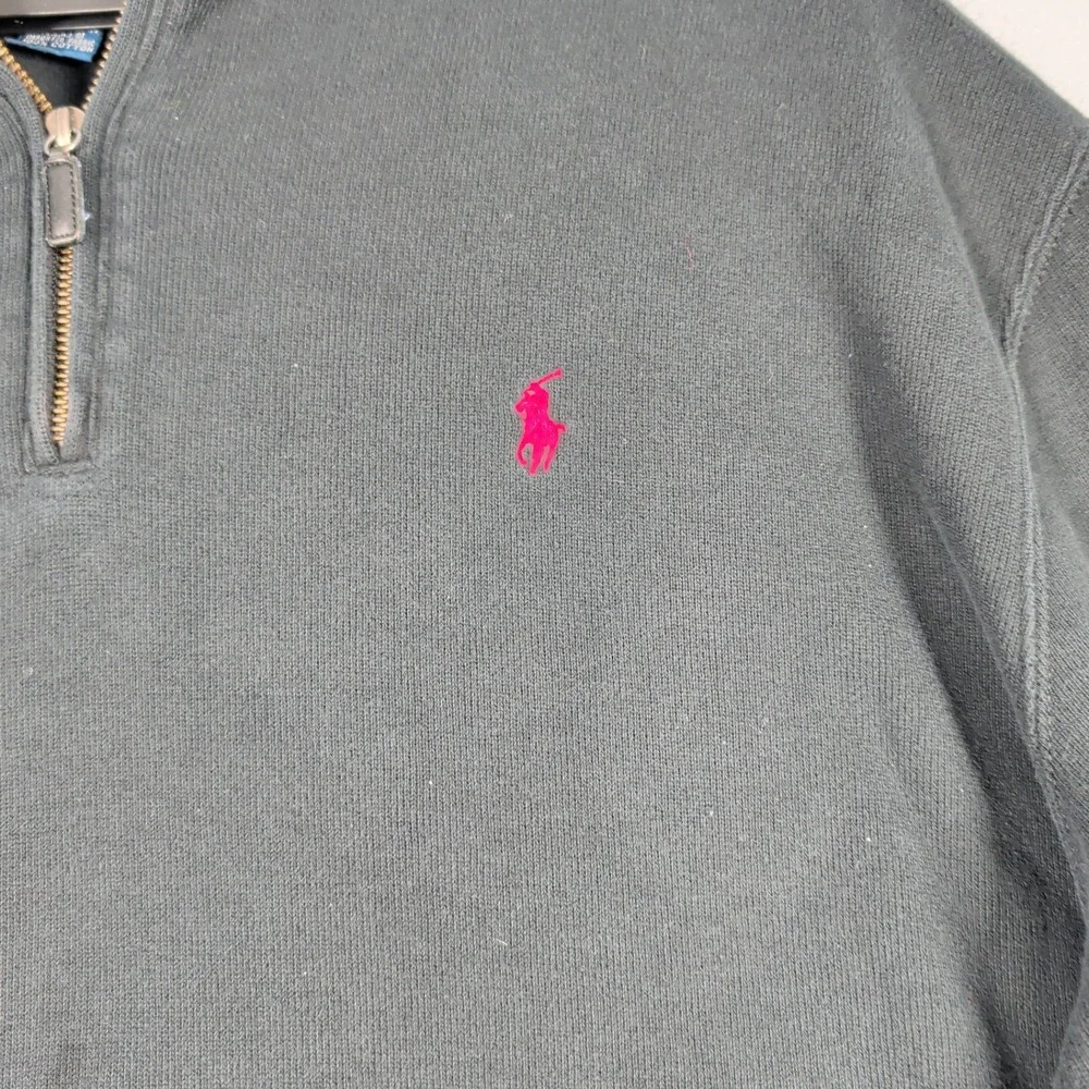 Polo Ralph Lauren‎ Sweater Mens XXL Black Quarter Zip Cotton Red Pony Pullover